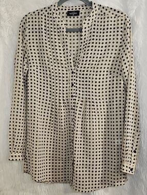 Gina Benotti Cream and Black Polka Dot Pintuck Blouse